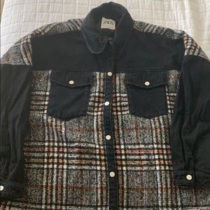 Zara Black Denim + Flannel Jacket